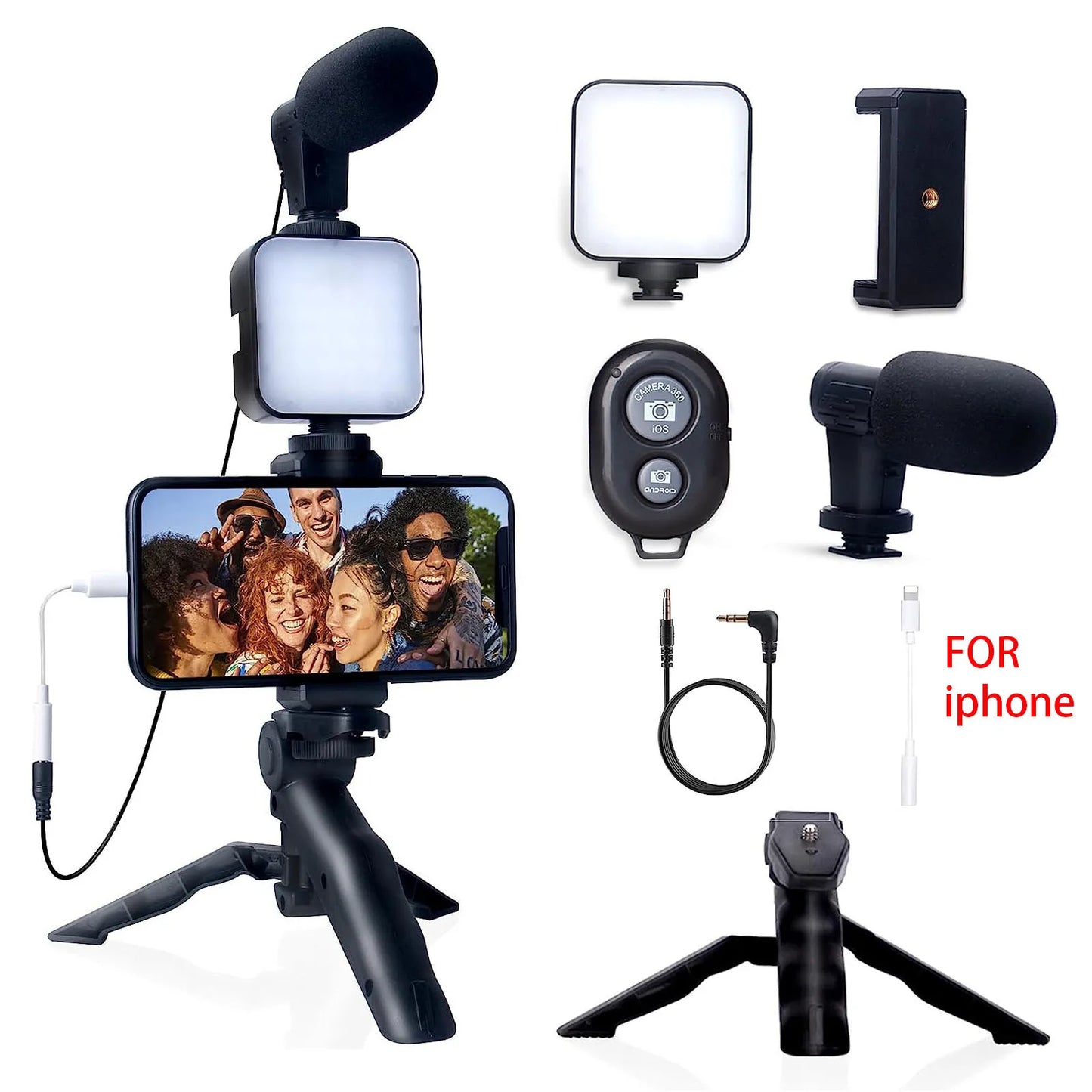 Vlogging Kit for iPhone & Android – Mini Tripod + Microphone for TikTok & YouTube