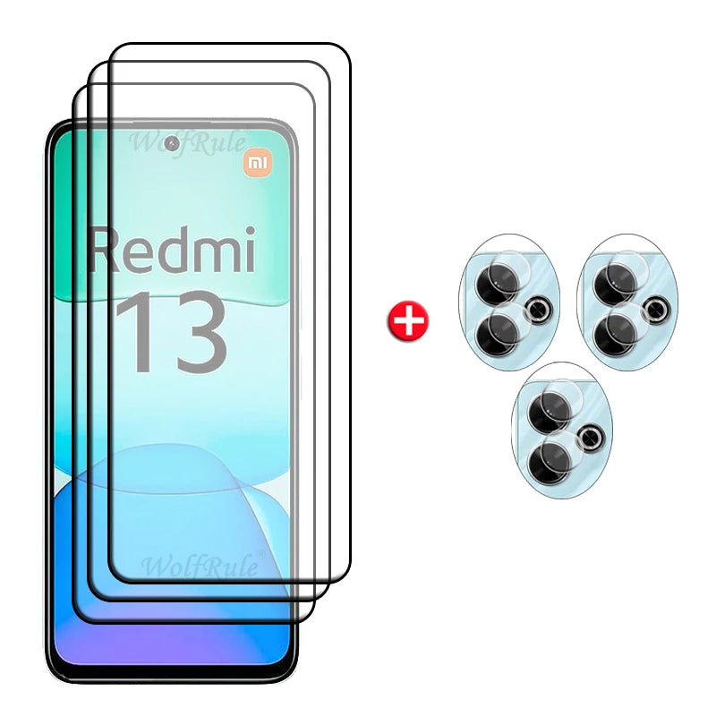 6-in-1 Tempered Glass Screen Protector Kit – 9H HD for Xiaomi Redmi 13 & Lens Glass