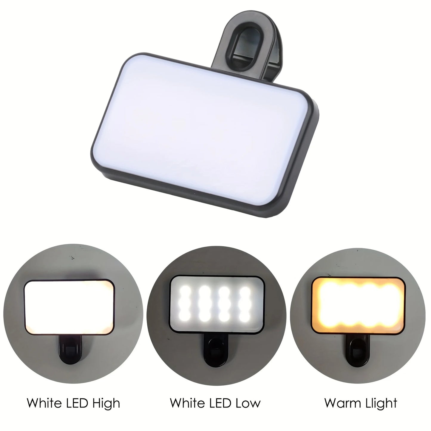 Selfie Ring Light Clip – Portable, Rechargeable, 3 Modes for Phone & Computer