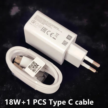 Original Xiaomi 18W Quick Charger – EU Adapter + 3A Type-C Cable for Redmi & Mi Series