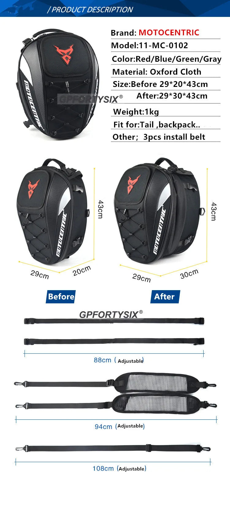 Motocentric Waterproof Motorcycle Tail Bag – High Capacity Rear Seat Backpack