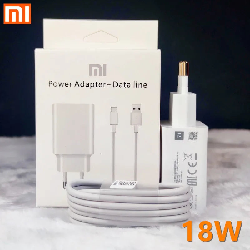 Original Xiaomi 18W Quick Charger – EU Adapter + 3A Type-C Cable for Redmi & Mi Series