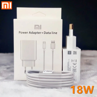Original Xiaomi 18W Quick Charger – EU Adapter + 3A Type-C Cable for Redmi & Mi Series