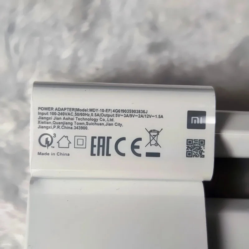 Original Xiaomi 18W Quick Charger – EU Adapter + 3A Type-C Cable for Redmi & Mi Series