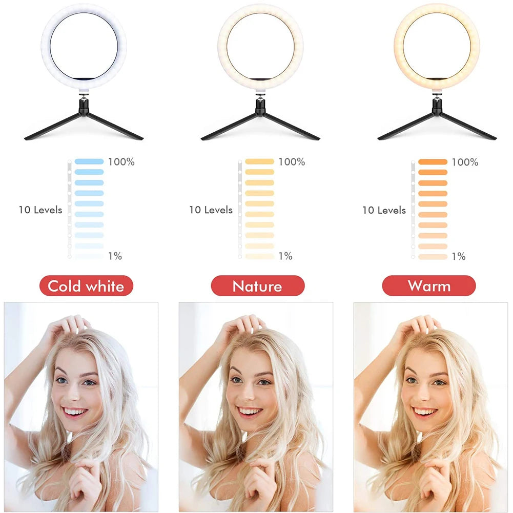 Adjustable Lighting with Tripod -  LED Selfie Ring Light 33cm