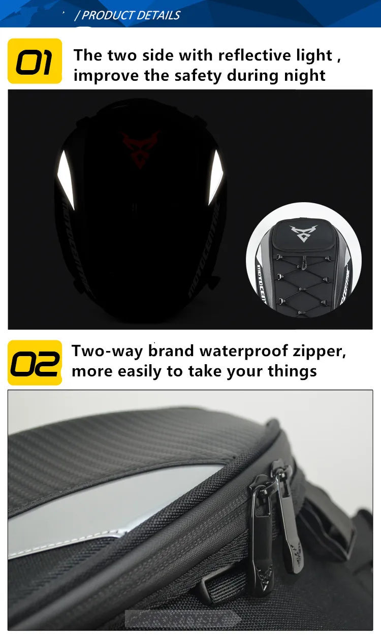 Motocentric Waterproof Motorcycle Tail Bag – High Capacity Rear Seat Backpack