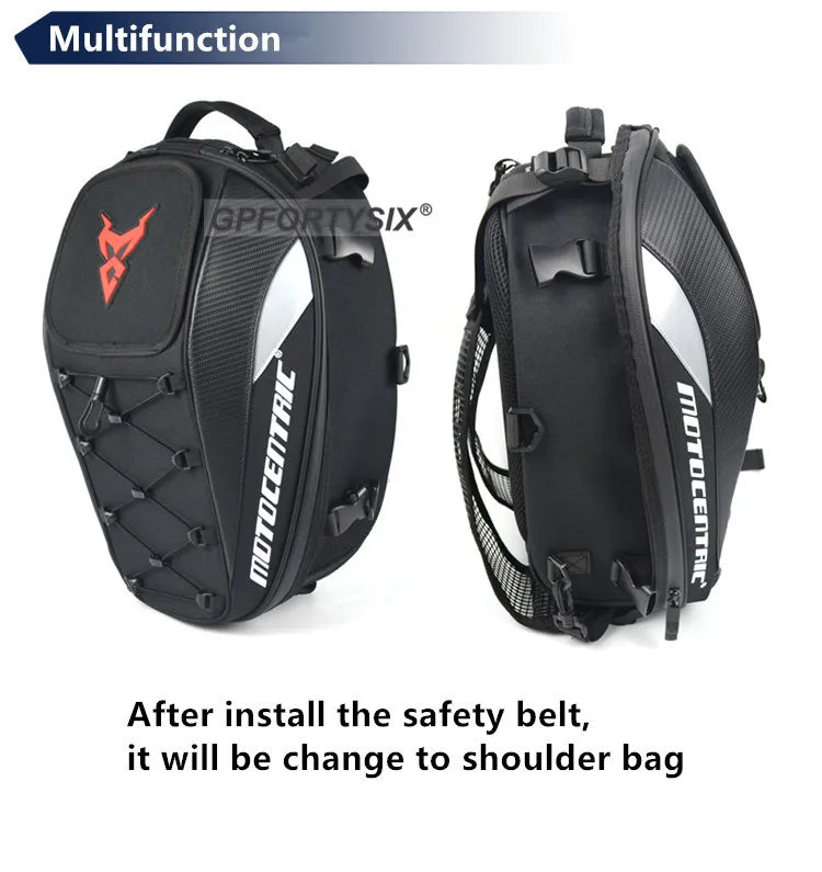 Motocentric Waterproof Motorcycle Tail Bag – High Capacity Rear Seat Backpack