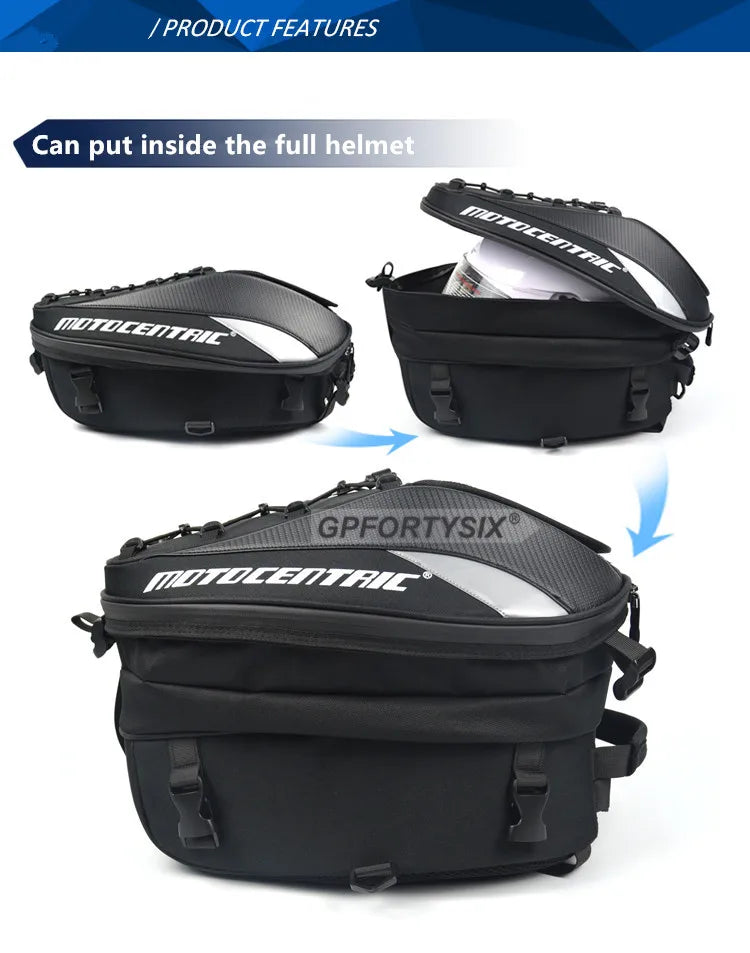 Motocentric Waterproof Motorcycle Tail Bag – High Capacity Rear Seat Backpack