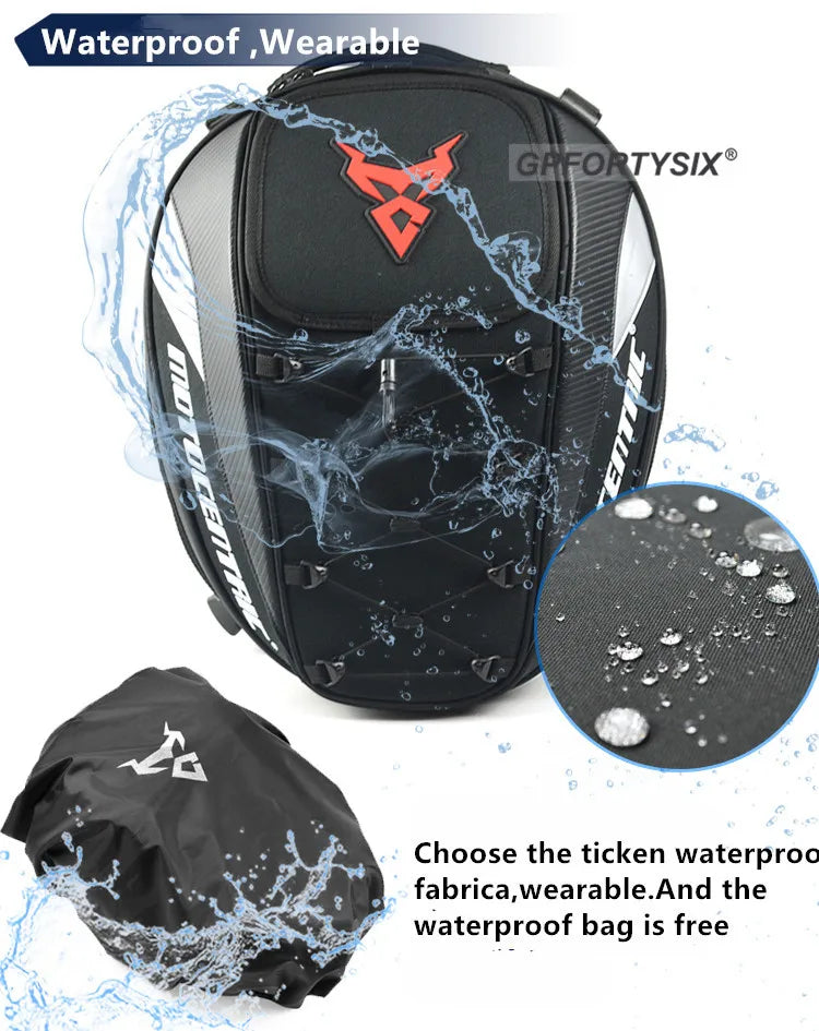 Motocentric Waterproof Motorcycle Tail Bag – High Capacity Rear Seat Backpack