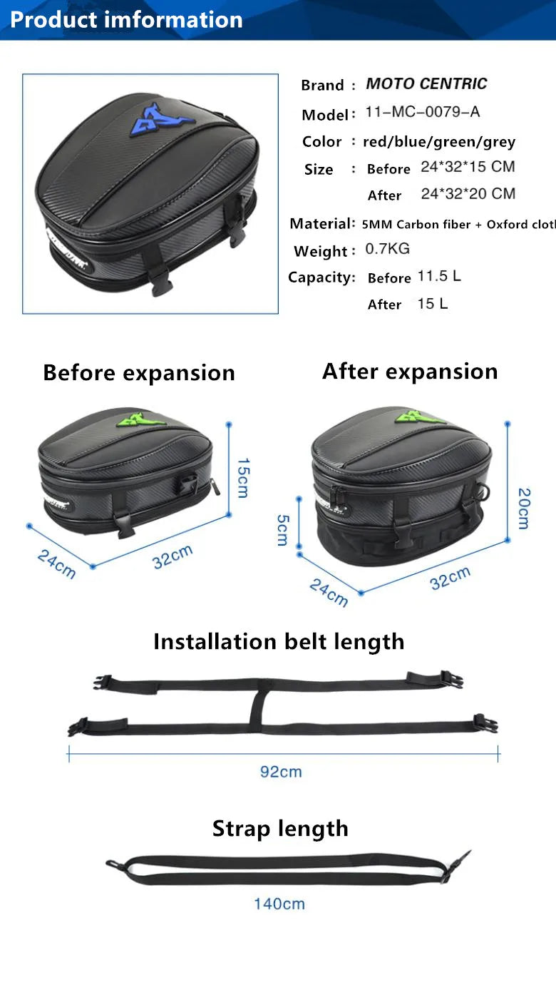 Motocentric Waterproof Motorcycle Tail Bag – High Capacity Rear Seat Backpack