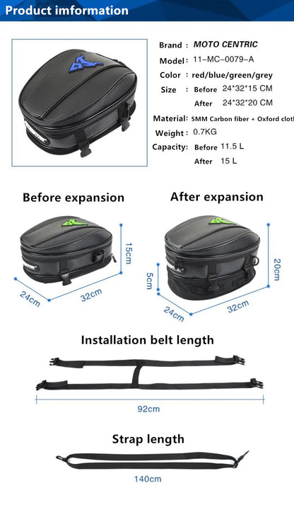 Motocentric Waterproof Motorcycle Tail Bag – High Capacity Rear Seat Backpack