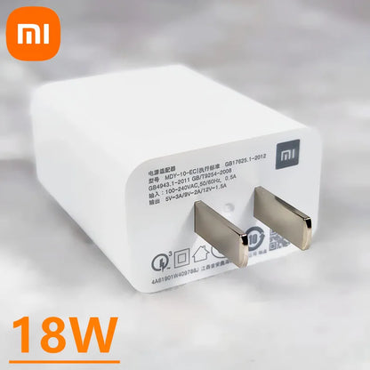 Original Xiaomi 18W Quick Charger – EU Adapter + 3A Type-C Cable for Redmi & Mi Series