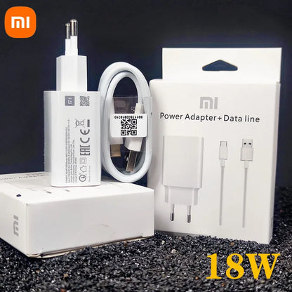 Original Xiaomi 18W Quick Charger – EU Adapter + 3A Type-C Cable for Redmi & Mi Series