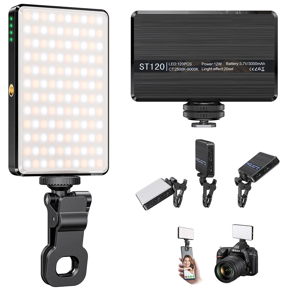 Portable LED Fill Light ST-120 – 3 Modes, 3000mAh Battery, 2500–9000K