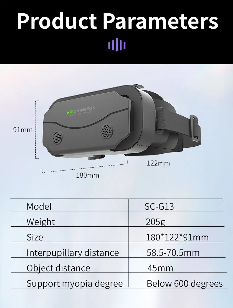 SHINECON 3D VR Glasses – Virtual Reality Headset for 5-7'' Phones with Original Box