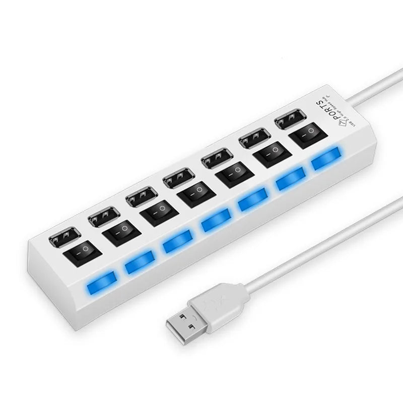 High-Speed USB 2.0 Hub 4/7 Ports – Splitter with LED & Power Switch for PC and Laptop