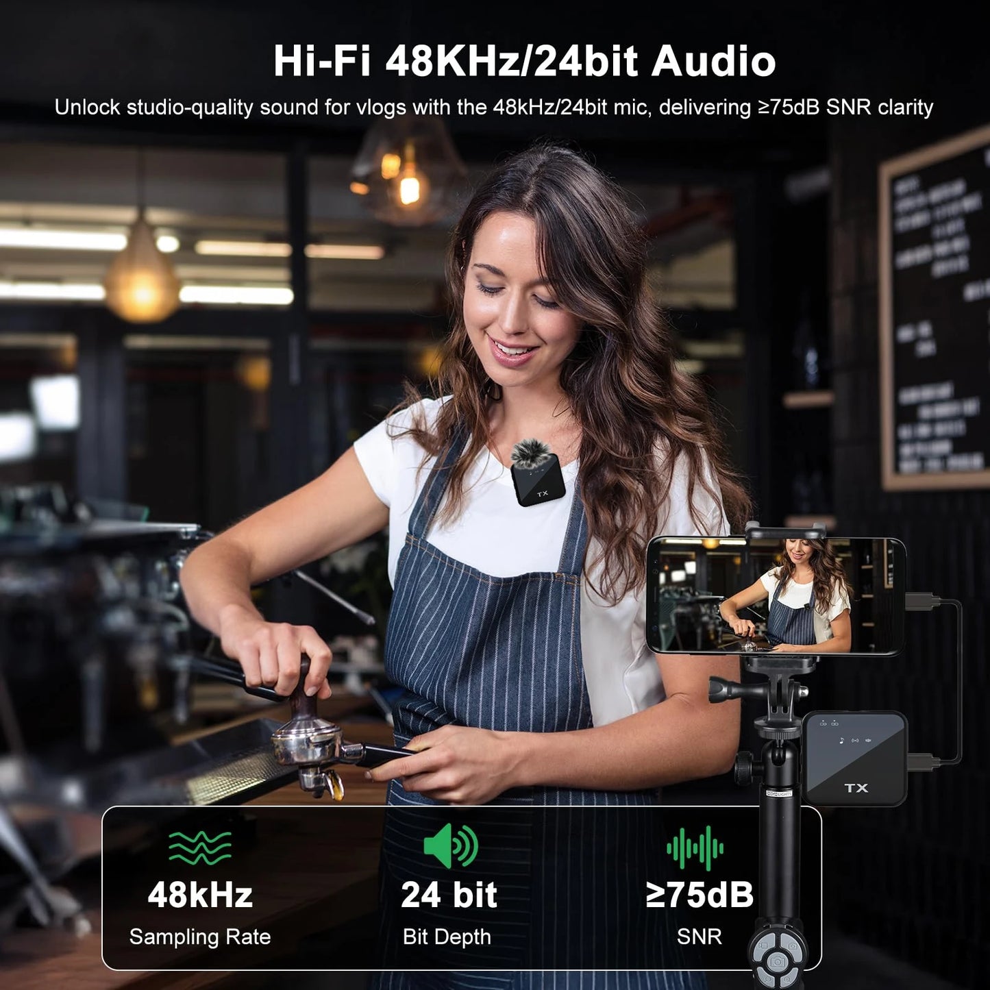 3-in-1 Wireless Lavalier Microphone – For Camera, iPhone & Android with Noise Reduction