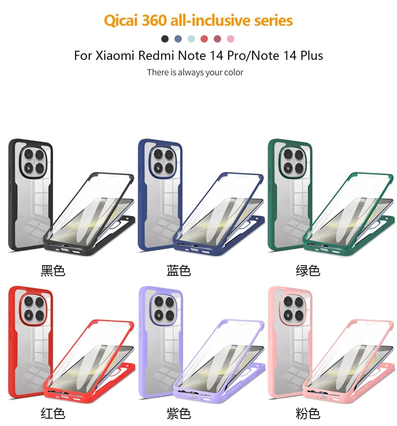 360° Full Body Shockproof Case for Redmi Note 14 Pro 5G – Transparent Cover with Screen Protector