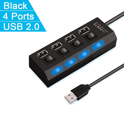 High-Speed USB 2.0 Hub 4/7 Ports – Splitter with LED & Power Switch for PC and Laptop