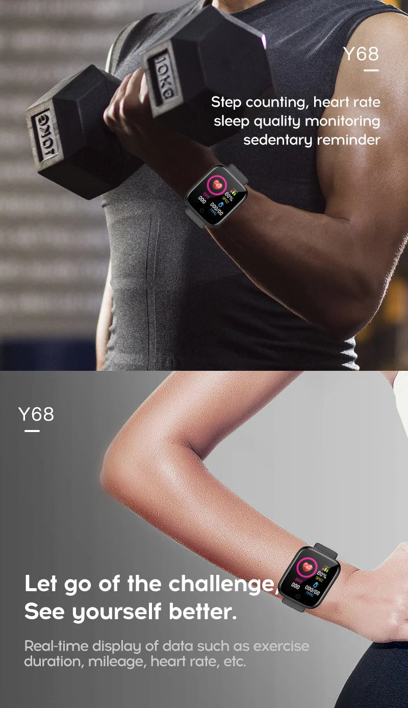 Y68 D20 Smartwatch – Fitness Tracker, Sleep Monitor, Music Control & Alarm Clock