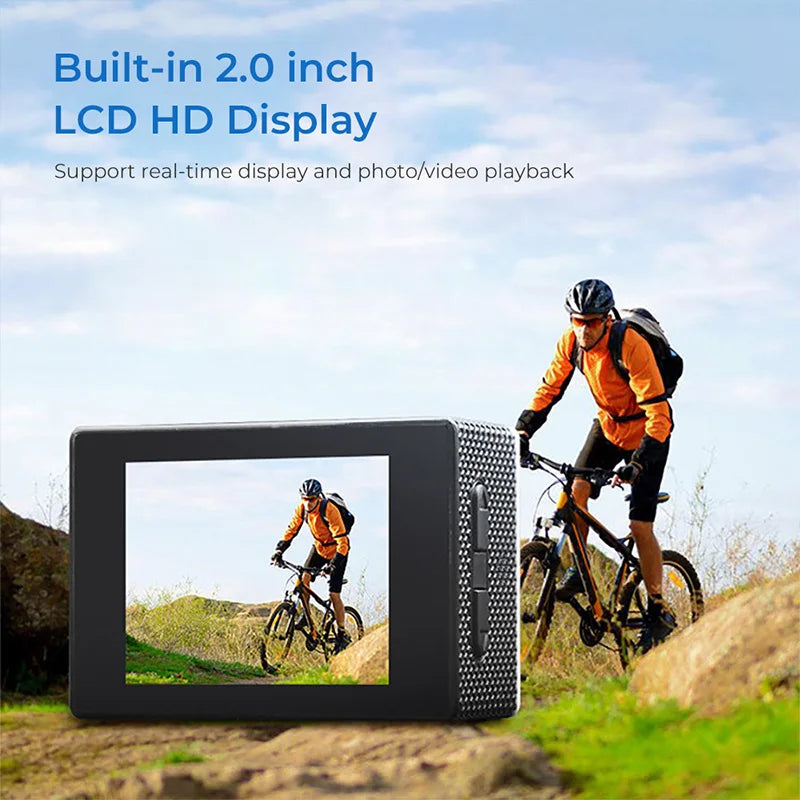 4K Ultra HD Action Camera – Waterproof with 2.0” Screen for Helmet & Outdoor Sports