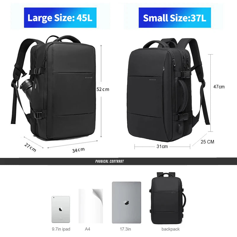 BANGE Travel & Business Backpack – Expandable, USB Charging, Waterproof, Fits 17.3” Laptop