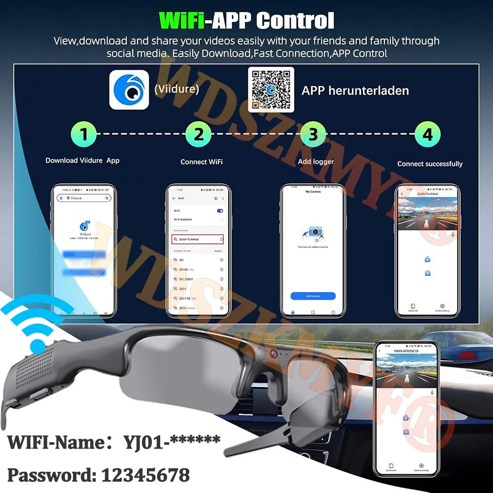 1080P HD Sports Camera Glasses – WiFi, 170° Wide Angle, Outdoor Action DV