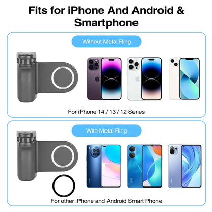 Magnetic Phone Grip with Bluetooth Shutter – MagSafe Holder & 1/4" Tripod Mount for iPhone & Android