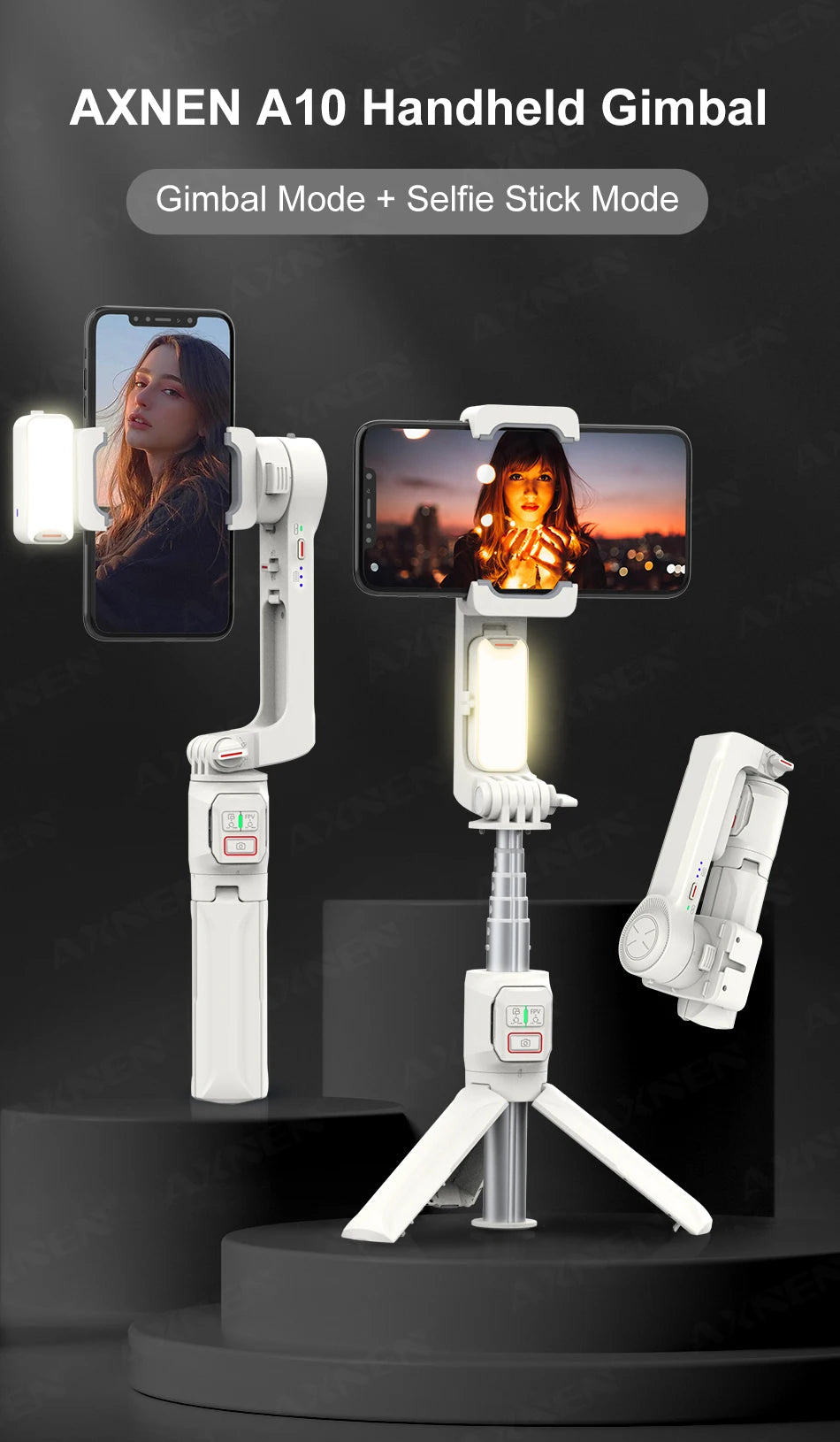 AXNEN A10 Smartphone Gimbal – Stabilizer with Fill Light, Tripod & Remote
