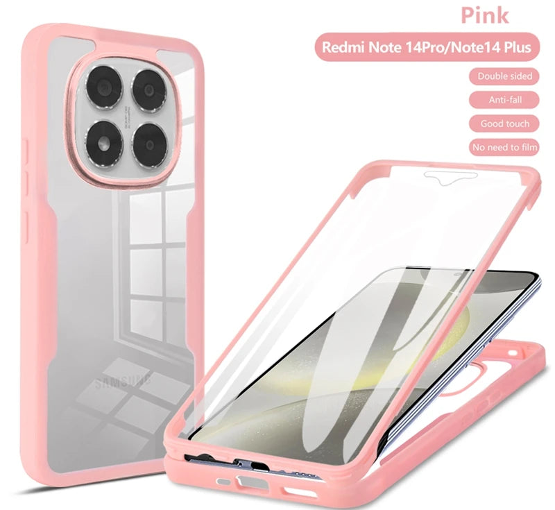 360° Full Body Shockproof Case for Redmi Note 14 Pro 5G – Transparent Cover with Screen Protector