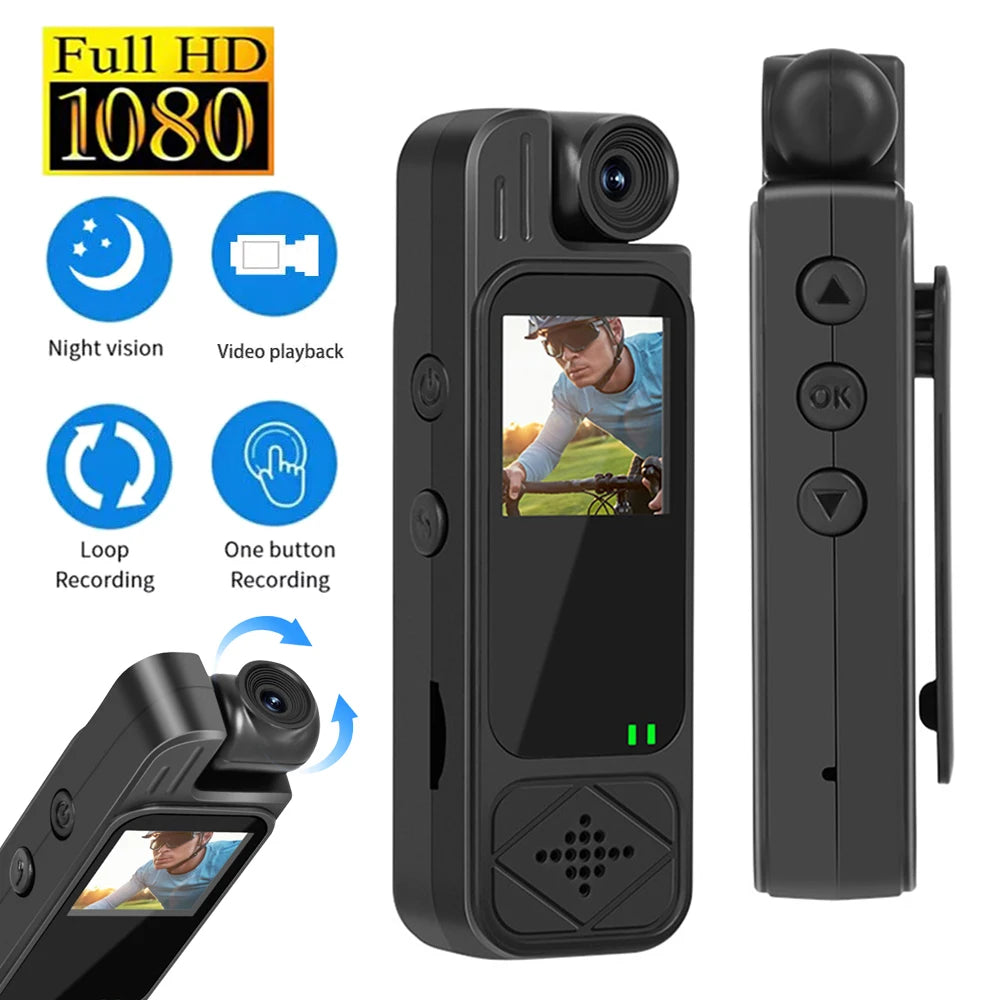 Mini Body Camera 1080P – HD Sports Cam with Infrared Night Vision & 1.3” Screen