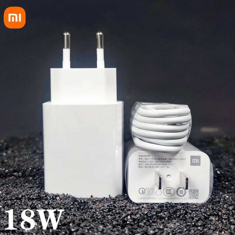 Original Xiaomi 18W Quick Charger – EU Adapter + 3A Type-C Cable for Redmi & Mi Series