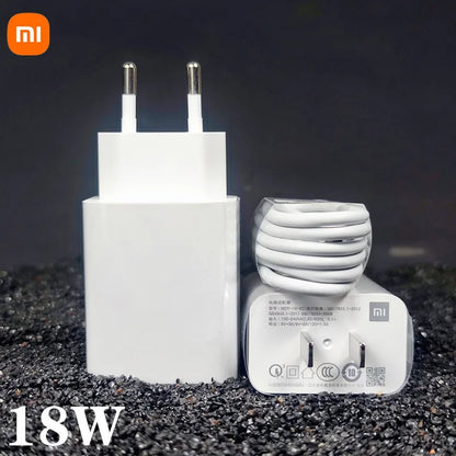 Original Xiaomi 18W Quick Charger – EU Adapter + 3A Type-C Cable for Redmi & Mi Series