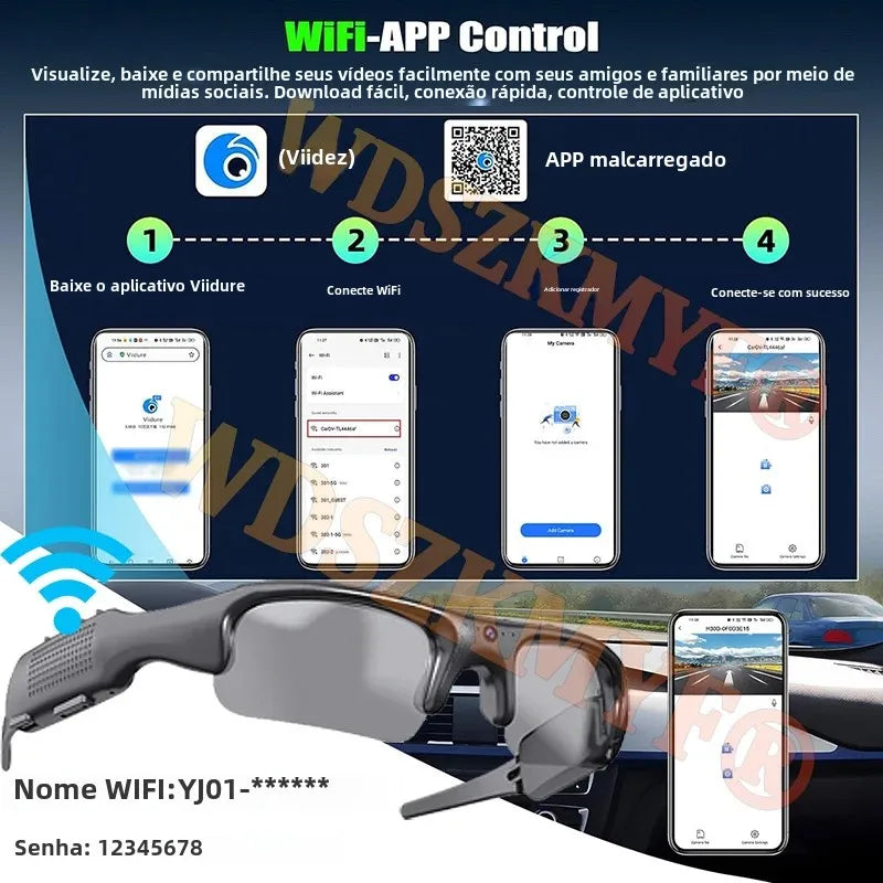 1080P HD Sports Camera Glasses – WiFi, 170° Wide Angle, Outdoor Action DV