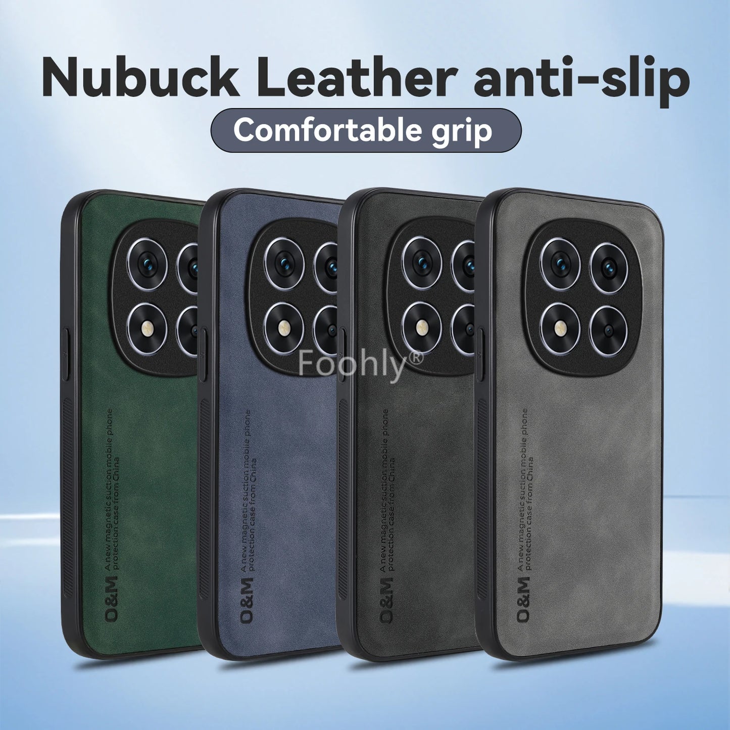 Nubuck Leather Magnetic Case – Shockproof Back Cover for Redmi Note 14 Pro / Pro Plus