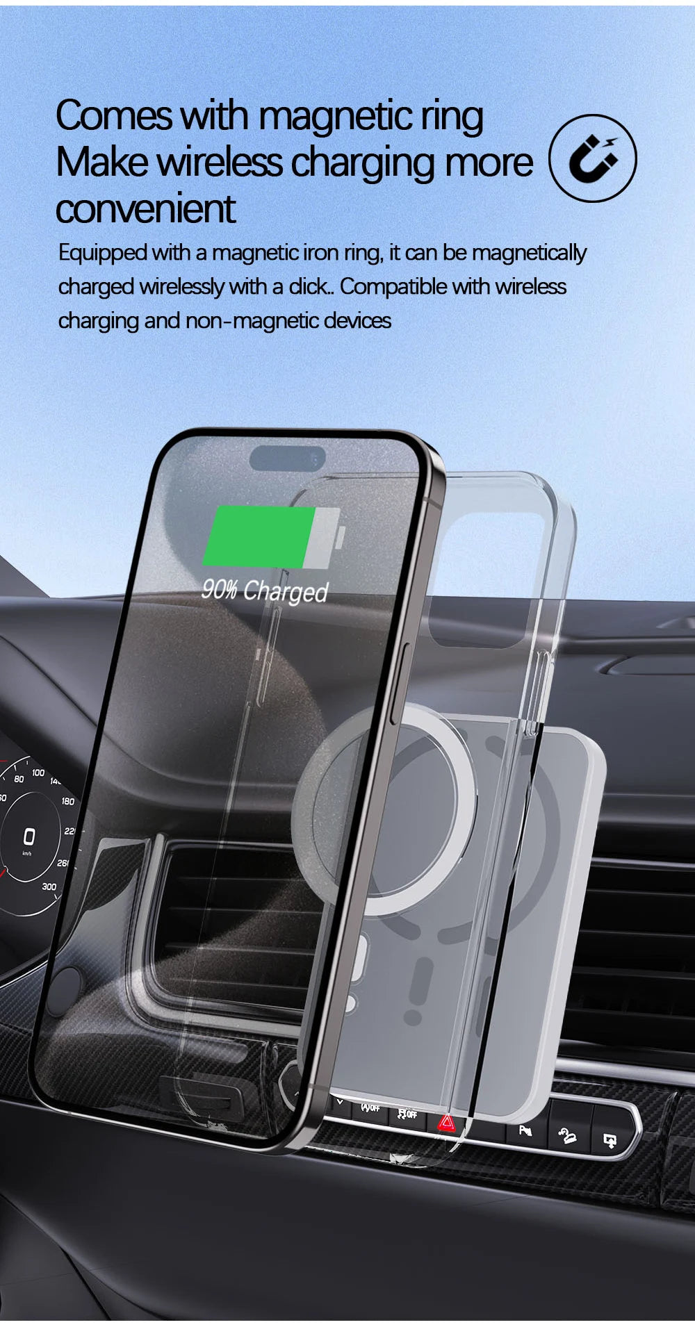 15W Magnetic Car Wireless Charger – MagSafe Fast Charging Mount for iPhone