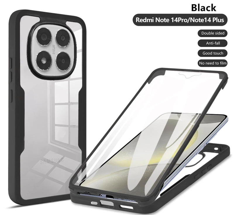 360° Full Body Shockproof Case for Redmi Note 14 Pro 5G – Transparent Cover with Screen Protector