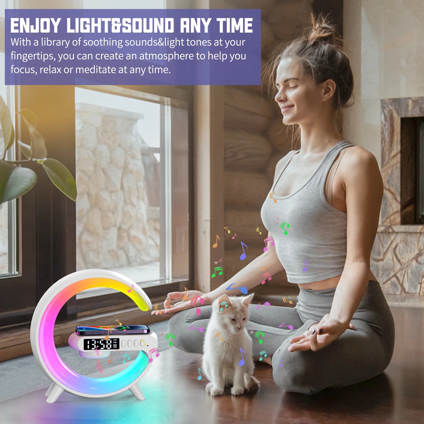 3-in-1 Wireless Charger Dock – RGB Wake-Up Light, Alarm & Bluetooth Speaker
