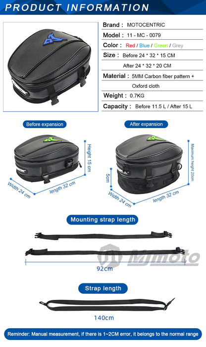 Motocentric Waterproof Motorcycle Tail Bag – High Capacity Rear Seat Backpack