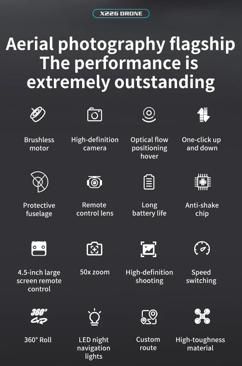 X226 Brushless Drone – Dual HD Camera, VR Control, Obstacle Avoidance, Optical Flow Hover