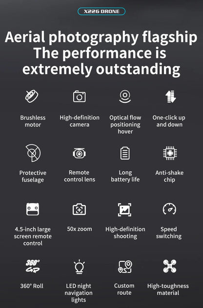 X226 Brushless Drone – Dual HD Camera, VR Control, Obstacle Avoidance, Optical Flow Hover