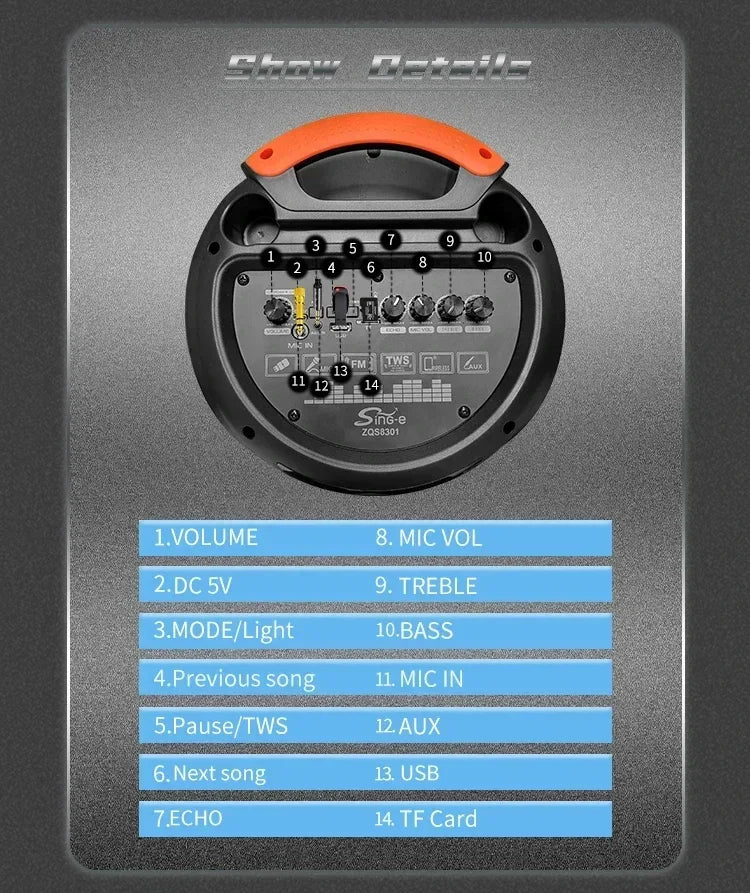 Bluetooth Stage Speaker 40W – Triple 8" Subwoofers, LED, Karaoke & Party Ready