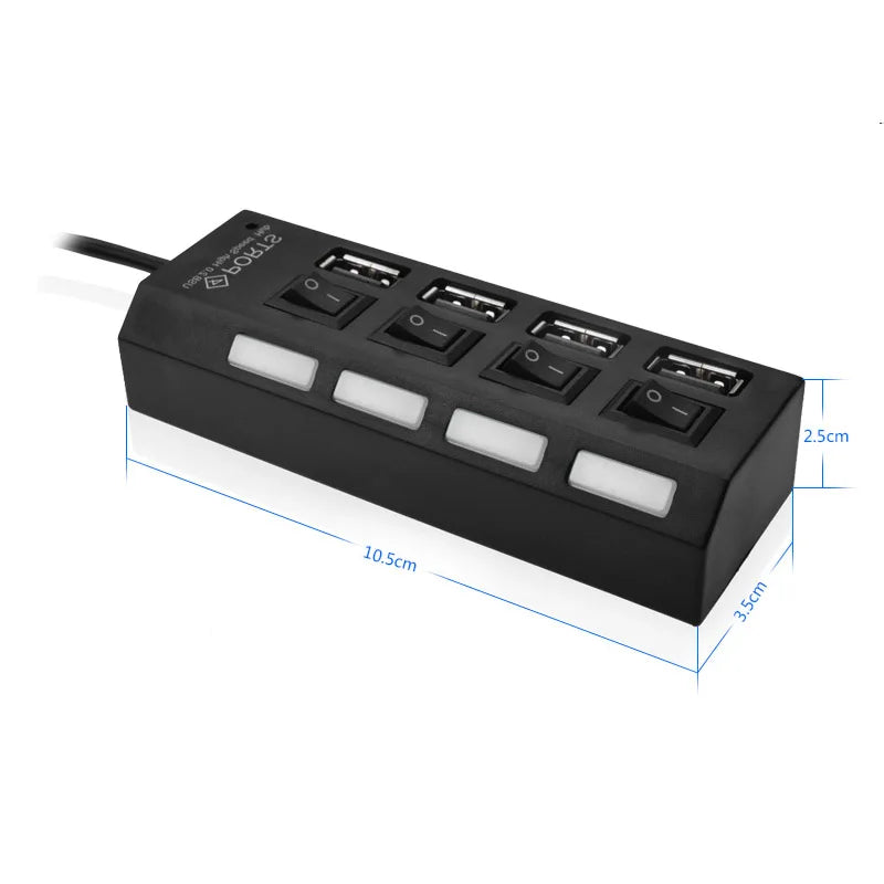 High-Speed USB 2.0 Hub 4/7 Ports – Splitter with LED & Power Switch for PC and Laptop