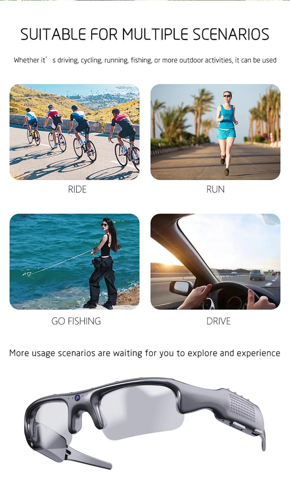 1080P HD Sports Camera Glasses – WiFi, 170° Wide Angle, Outdoor Action DV