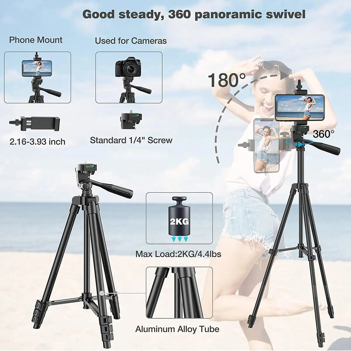 103cm Lightweight Tripod for Phone & Camera – Portable with Bluetooth Control & Desktop Stand