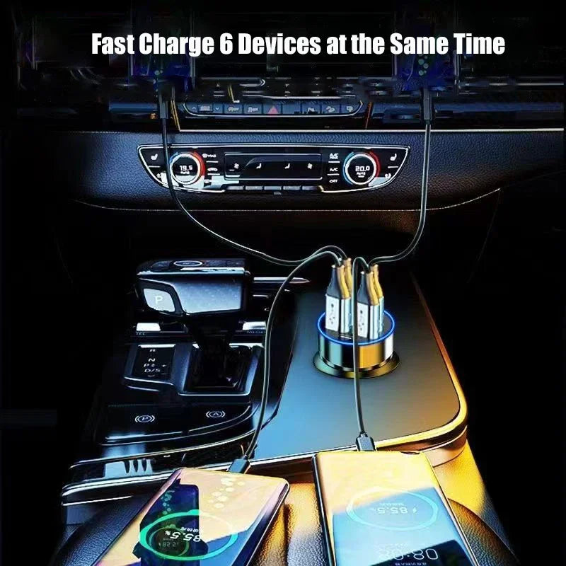 UYUXIO 6-in-1 USB-C Car Charger – Dual PD Super Fast with Voltage Display for iPhone, Samsung & Huawei