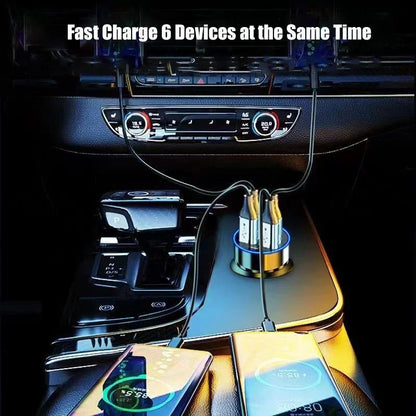 UYUXIO 6-in-1 USB-C Car Charger – Dual PD Super Fast with Voltage Display for iPhone, Samsung & Huawei