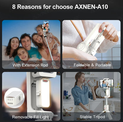 AXNEN A10 Smartphone Gimbal – Stabilizer with Fill Light, Tripod & Remote