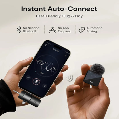 3-in-1 Wireless Lavalier Microphone – For Camera, iPhone & Android with Noise Reduction