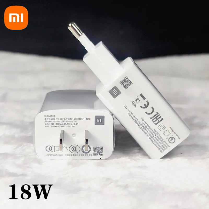 Original Xiaomi 18W Quick Charger – EU Adapter + 3A Type-C Cable for Redmi & Mi Series